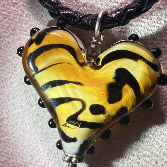 FNA 925 Sterling Silver Murano Style Lampwork Glass Heart Pendant - Picture 2 of 12